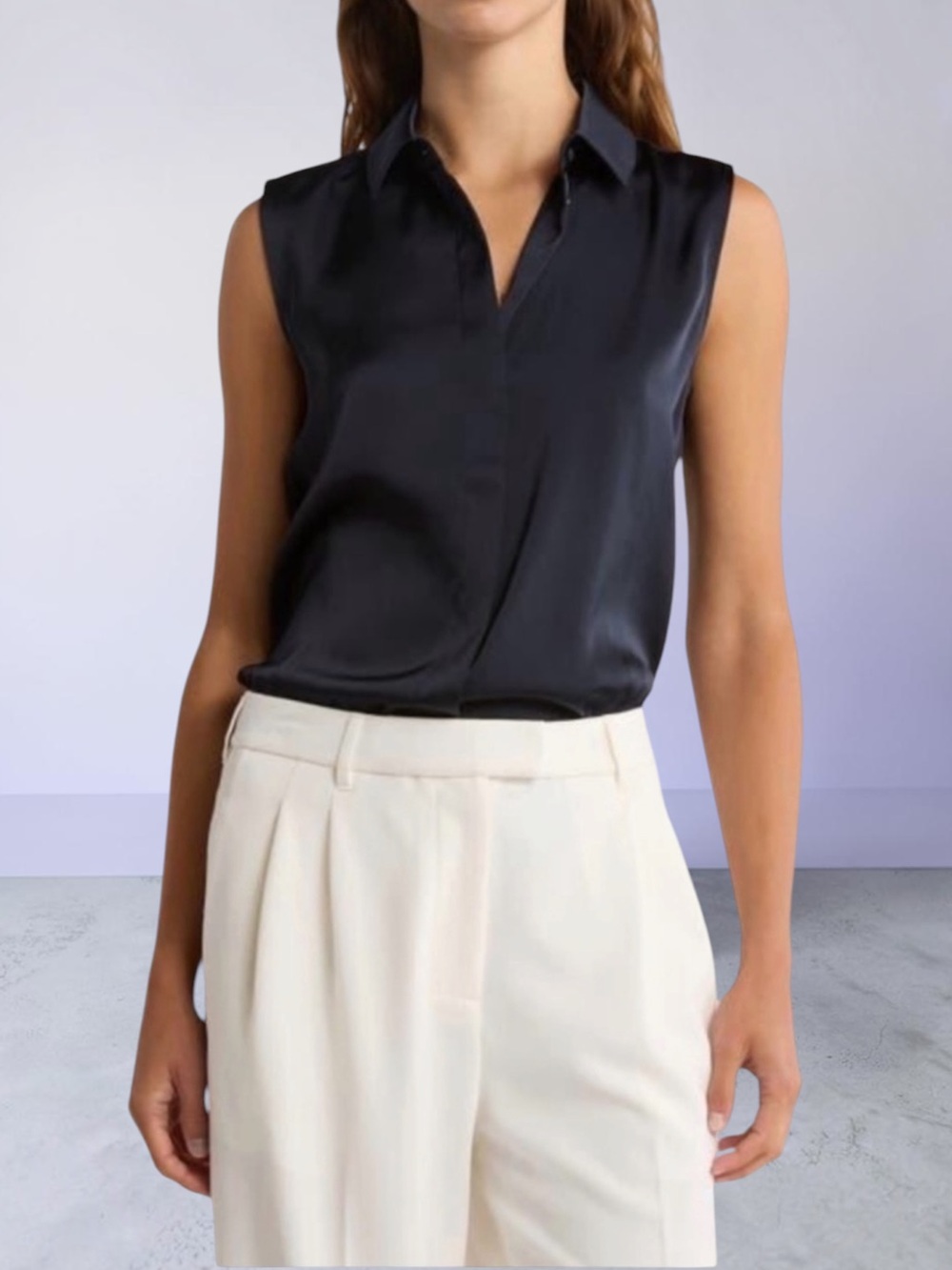 New! RAG & BONE Darla Sleeveless Satin Black Button Front Shirt Size SP